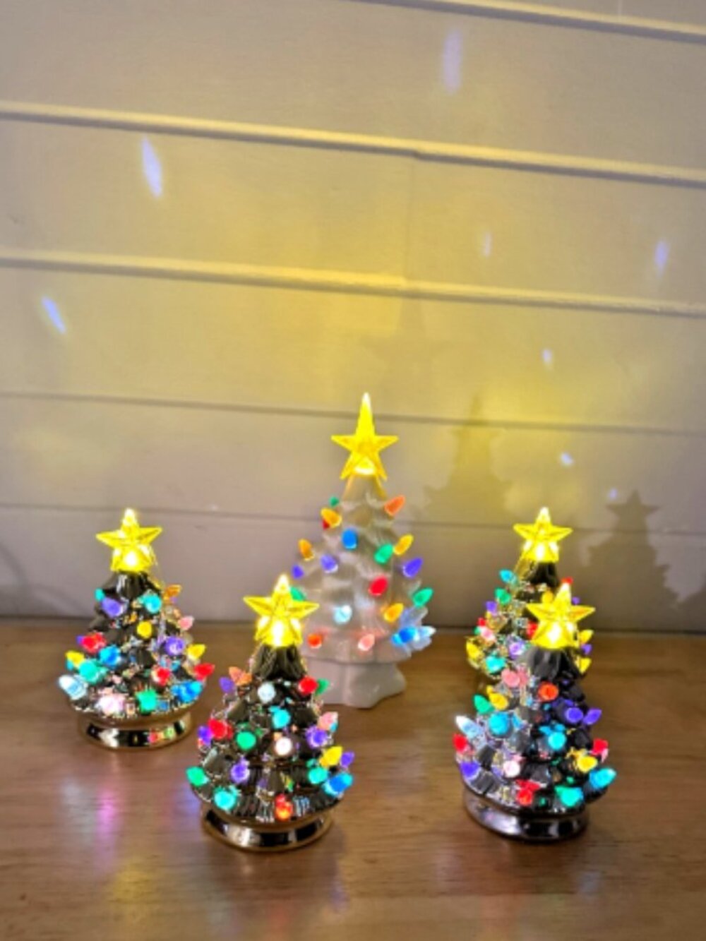 Mr Christmas Ceramic Lighted Trees Lot 5 White Gold Silver Tabletop Tested READ